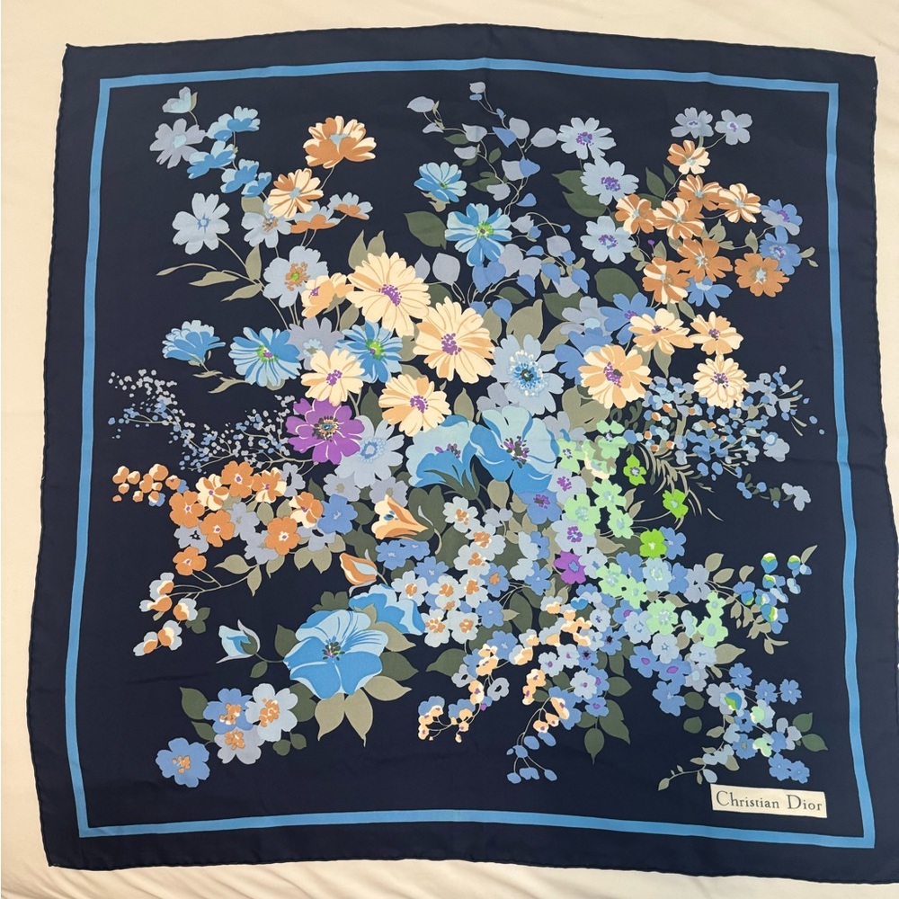 Dior Floral Scarf in Blue and Orange